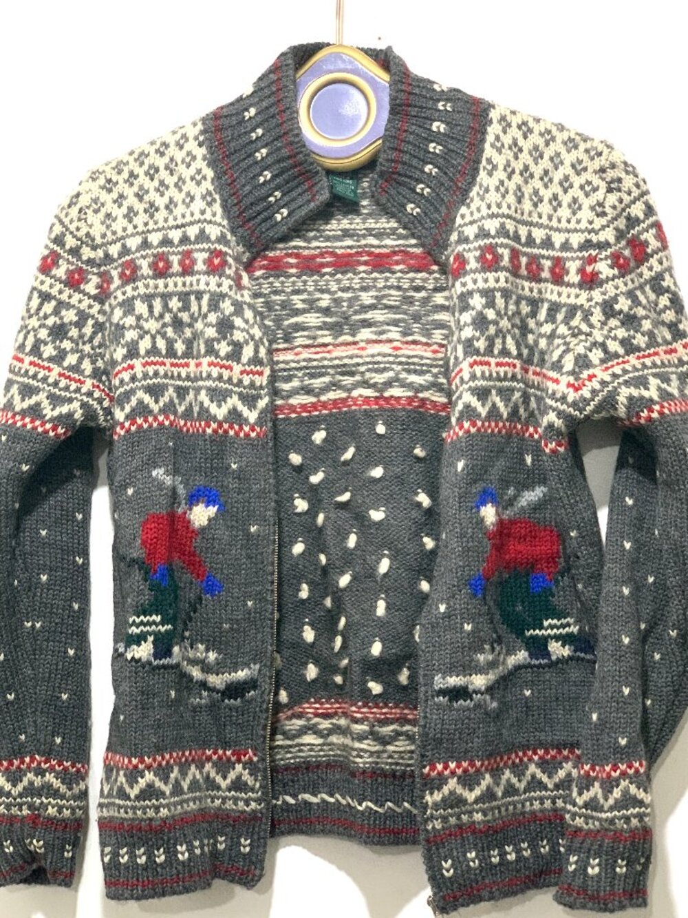 VINTAGE LAUREN RALPH LAUREN KNIT GRAPHIC PATTERN WOOL SWEATER CARDIGANS SIZE S